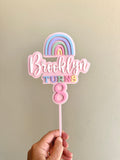 Rainbow Cake topper with name and age (7 colour)