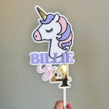 Unicorn head Cake topper with name and age (5 colour)
