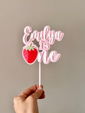 Strawberry Cake topper with name (4 colour)