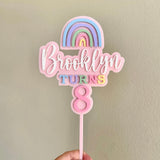 Rainbow Cake topper with name and age (7 colour)