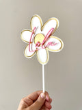 Flower Cake topper with name (3 colour)