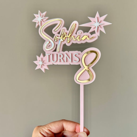 Stars Cake topper with name (3 colour)