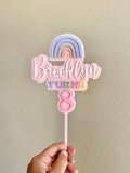 Rainbow Cake topper with name and age (7 colour)