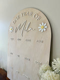 One Year of (custom name) arch (with flowers) photo Board