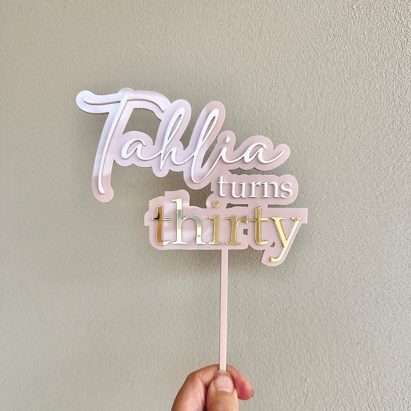 Cake topper with name/age (3 colour)