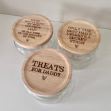 Glass Jar with wooden engraved lid (fathers day style)