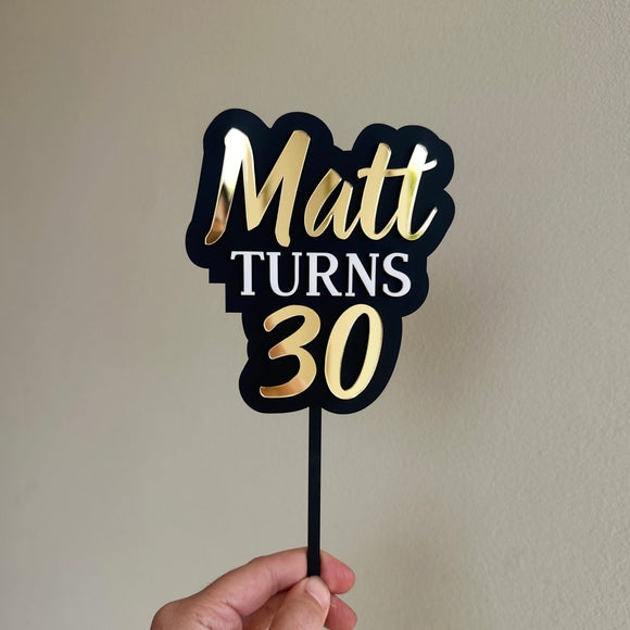 Layered Cake topper with name/age (3 colour)