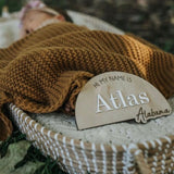 Hi my name is.. wood + acrylic baby name plaque