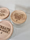 Glass Jar with wooden engraved lid (fathers day style)
