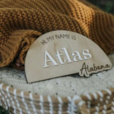 Hi my name is.. wood + acrylic baby name plaque