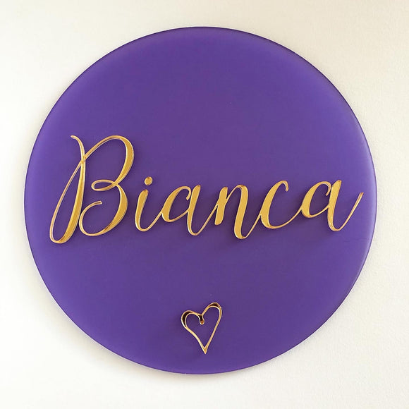 Name plaque frosted purple