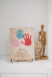 Handprint plaque hanging or standing (custom name)
