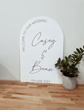 Arched Acrylic Sign + vinyl text (large) wedding