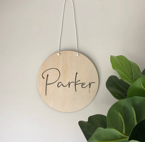 Name plaque (cut through) hanging