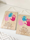 Handprint plaque hanging or standing (custom name)