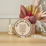 Our love story plaque