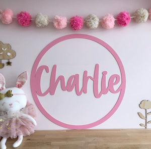 Hoop sign with name ACRYLIC