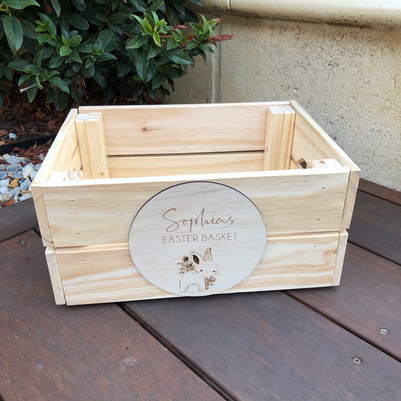 Wood crate + engraved plaque (easter style)