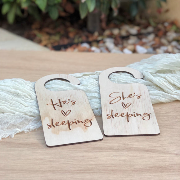 He’s Sleeping/ She’s Sleeping door hanger