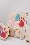 Handprint plaque hanging or standing (custom name)