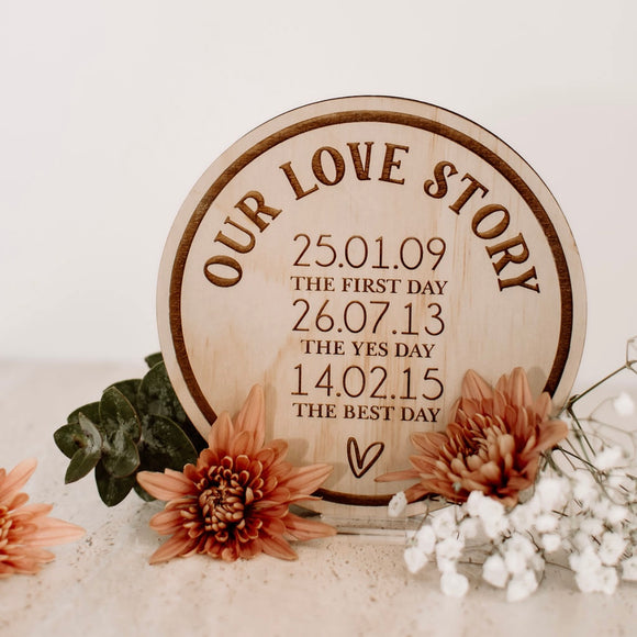 Our love story plaque