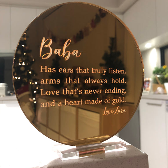 Mirror engraved plaque