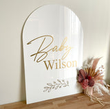 Arched Acrylic Sign + vinyl text (large)