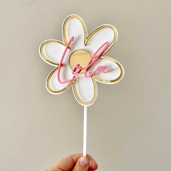 Flower Cake topper with name (3 colour)