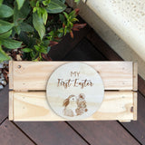 Wood crate + engraved plaque (easter style)