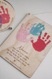 Handprint plaque hanging or standing (custom name)