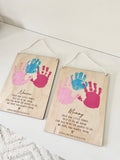 Handprint plaque hanging or standing (custom name)